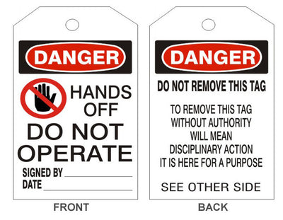 DANGER HANDS OFF DO NOT OPERATE PICTO TAGS - BACK 2