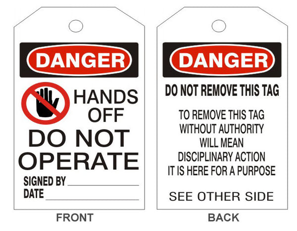 DANGER HANDS OFF DO NOT OPERATE PICTO TAGS - BACK 2