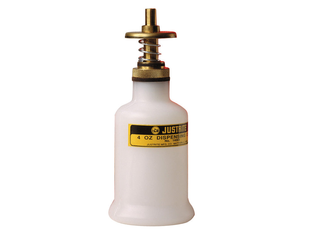 Justrite Dispensing Can - Nonmetallic - With Brass Dispenser Valves - 4 Ounce - Translucent Polyethylene - White - 14002