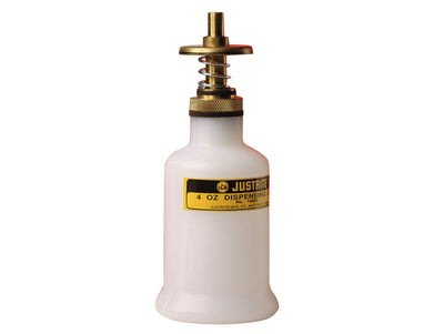 Justrite Dispensing Can - Nonmetallic - With Brass Dispenser Valves - 4 Ounce - Translucent Polyethylene - White - 14002