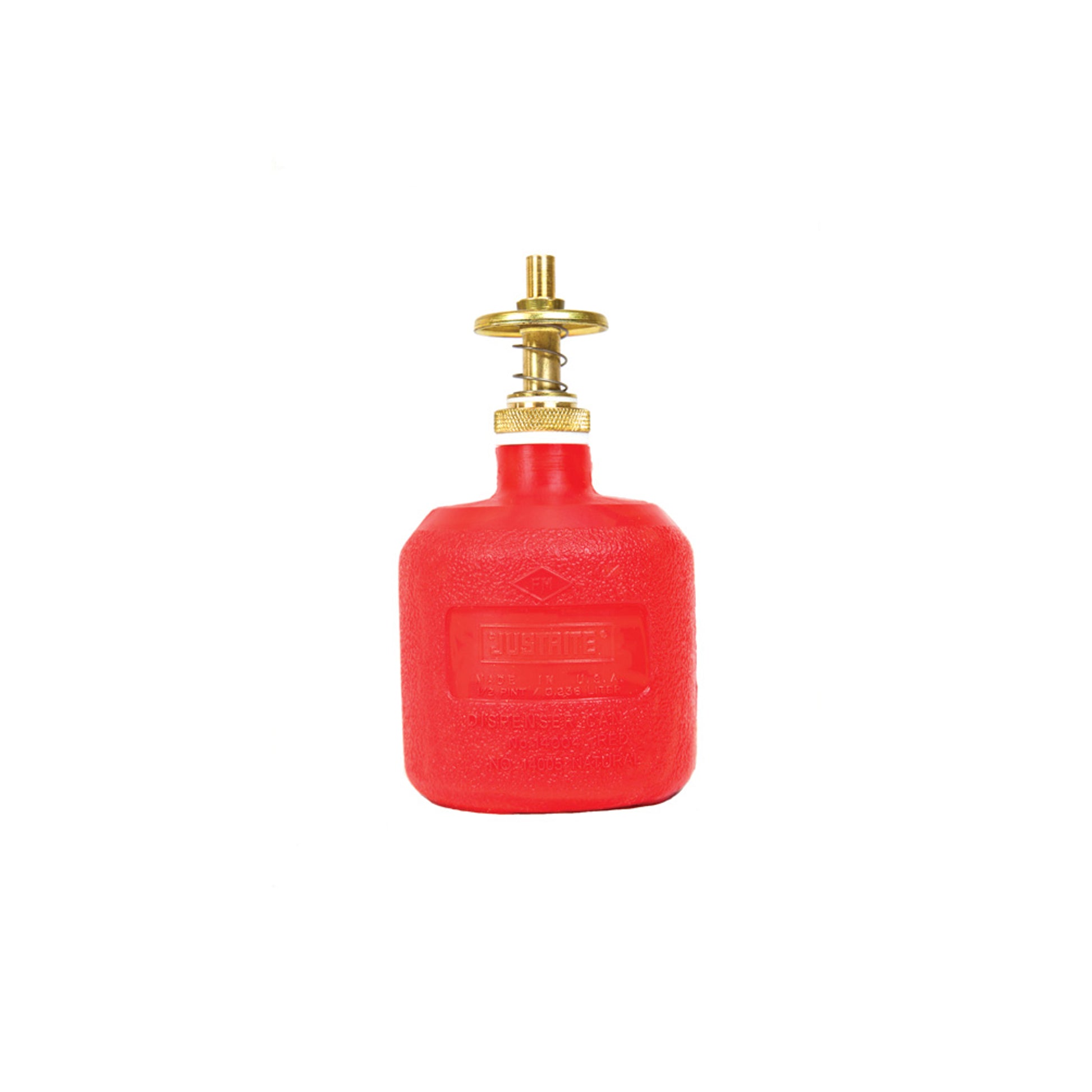 Justrite Dispensing Can - Nonmetallic - With Brass Dispenser Valves - 8 Ounce - Polyethylene - Red - 14004