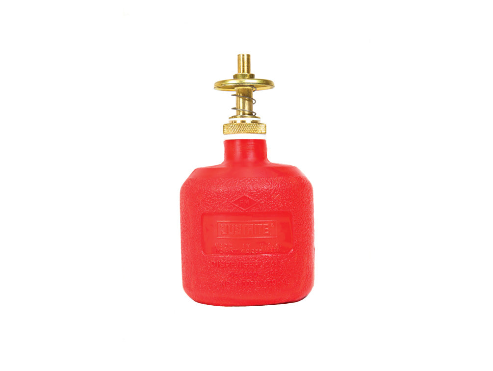 Justrite Dispensing Can - Nonmetallic - With Brass Dispenser Valves - 8 Ounce - Polyethylene - Red - 14004