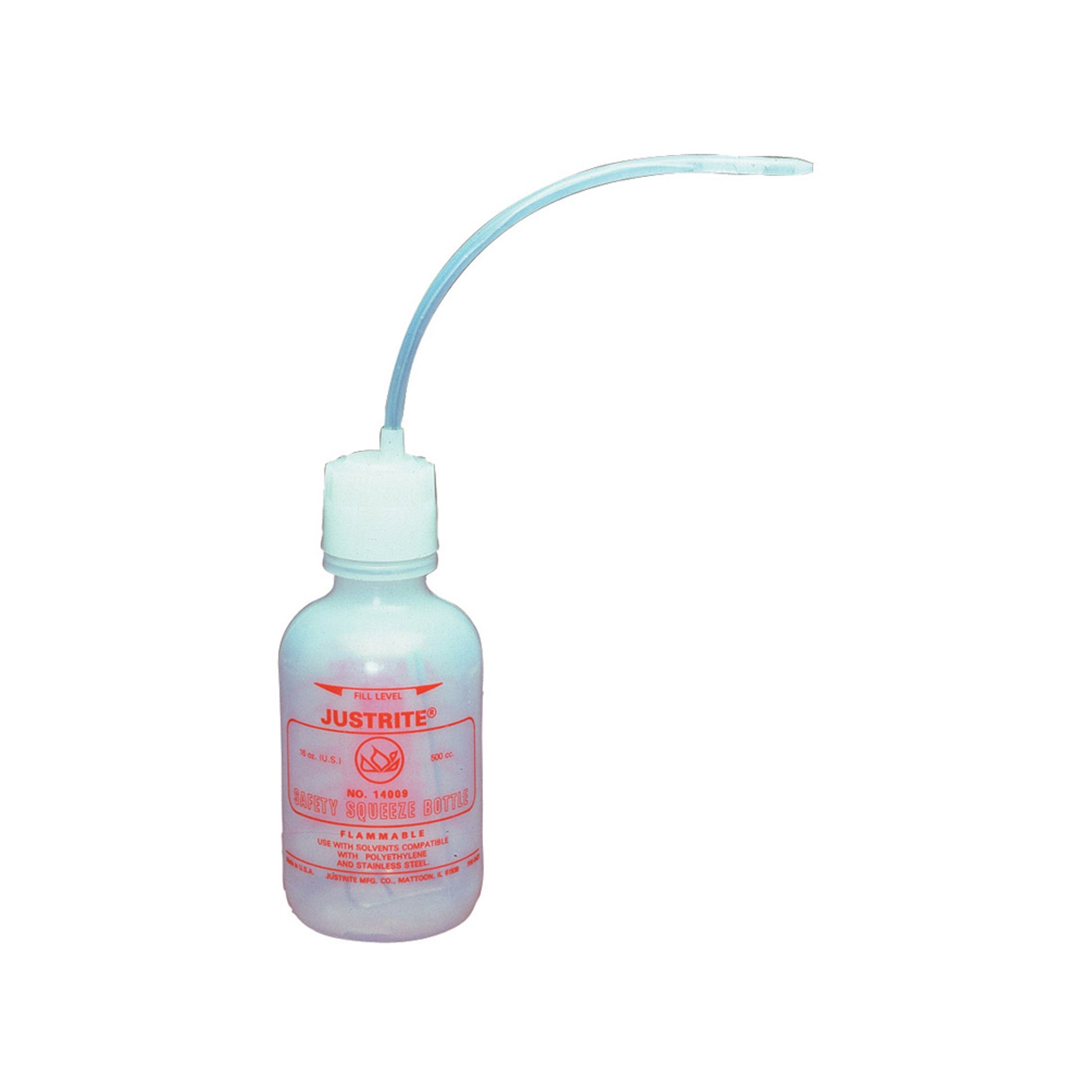 Justrite Dispensing Bottle With Flexible Tube For Flammable Liquids - 16 Ounce - Polyethylene - White - 14009