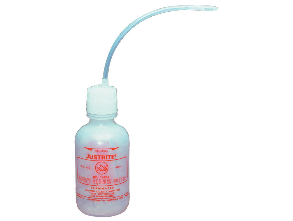 Justrite Dispensing Bottle With Flexible Tube For Flammable Liquids - 16 Ounce - Polyethylene - White - 14009