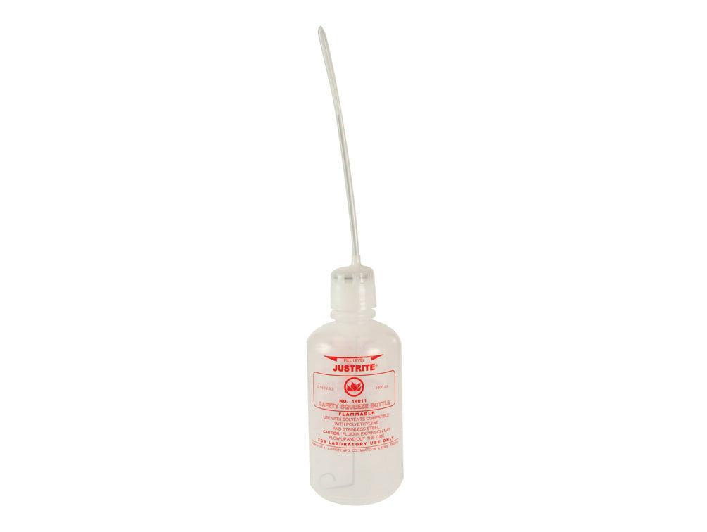 Justrite Dispensing Bottle With Flexible Tube For Flammable Liquids - 32 Oz./1 Qt. - Polyethylene - White - 14011