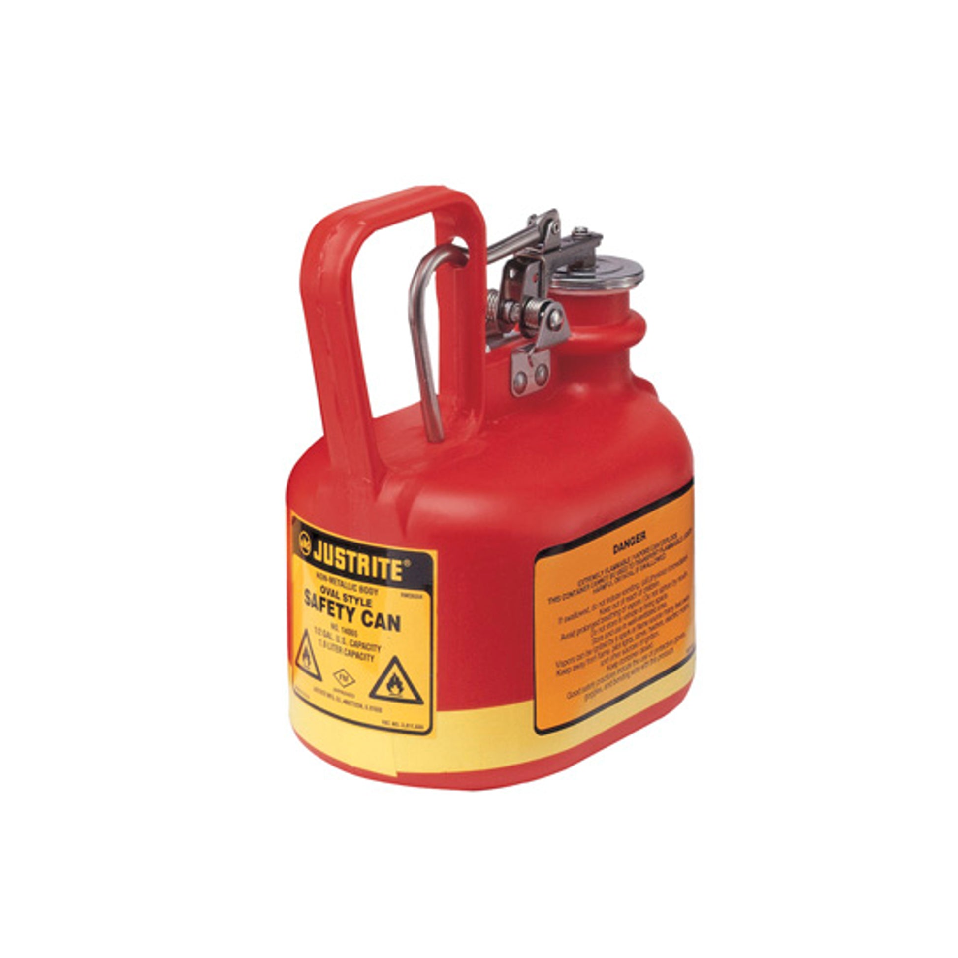 Eagle Oval Polyethylene Safety Can For Flammables - Stainless Steel Hardware - Flame Arrester - 0.5 Gallon - Red - 14065