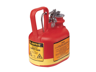 Justrite Oval Polyethylene Safety Can For Flammables - Stainless Steel Hardware - Flame Arrester - 0.5 Gallon - Red - 14065