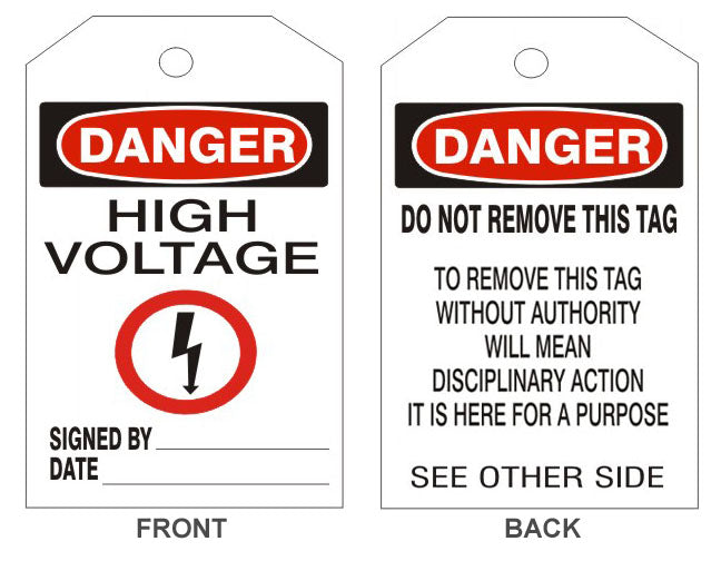 DANGER HIGH VOLTAGE ELECTRIC PICTO TAGS - BACK 2 - DANGER HIGH VOLTAGE ELECTRIC PICTO TAGS - BACK 2, 6.125X3, Rigid Vinyl