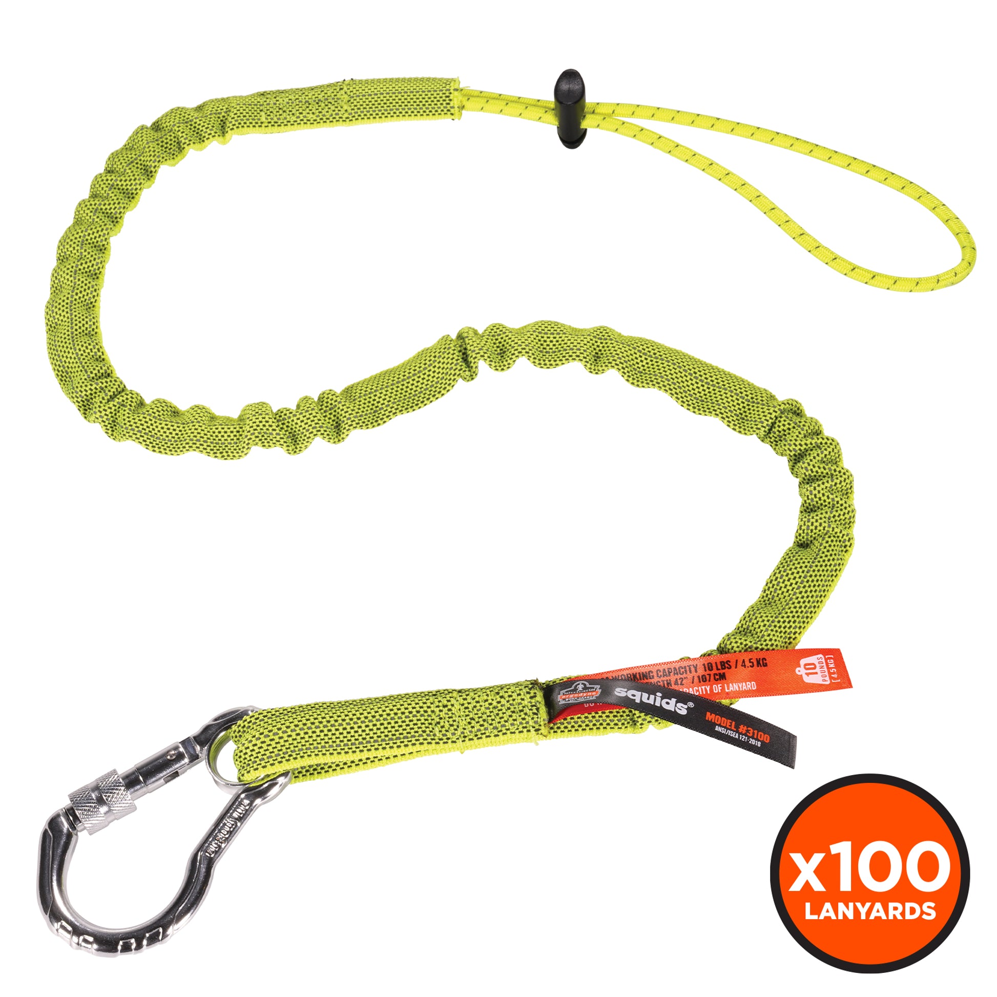 Ergodyne Squids 3100 Tool Lanyard - Carabiner and Cinch Loop - 10lbs - 100-pack