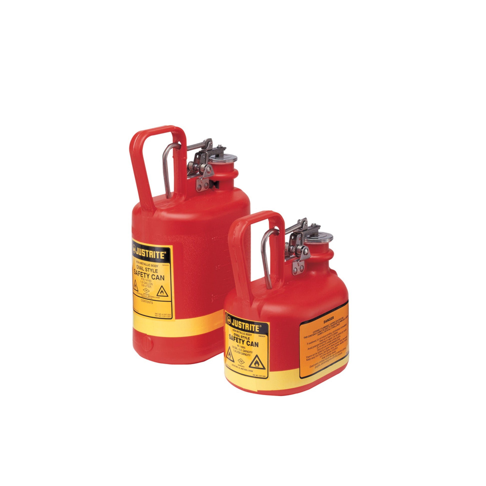 Justrite Oval Safety Can For Flammables - S/S Hardware - Flame Arrester - 1 Gallon - Self-Close Cap - Poly - Red - 14160