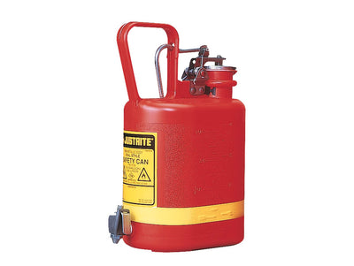 Justrite Oval Safety Shelf Can - S/S Hardware - 1 Gal - Bottom Self-Close S/S Faucet - Flame Arrester - Poly - Red - 14169