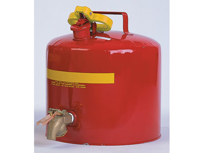 Justrite Type I Faucet Steel Safety Can with Brass Faucet - 5 Gallon - Flame Arrester - Red - 1417