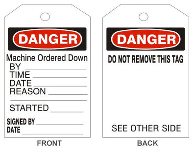 DANGER MACHINE ORDERED DOWN TAGS - BACK 1