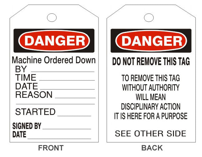 MACHINE ORDERED DOWN BY___ TIME ___ REASON ___ STARTED___ SIGNED BY___ DATE - MACHINE ORDERED DOWN BY___ TIME ___ REASON ___ STARTED___ SIGNED BY___ DATE, 6.125X3, Rigid Vinyl