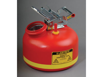 Justrite Safety Can For Liquid Disposal - S/S Hardware - 2 Gal - Built-In Fill Guage - Flame Arrester - Poly - Red - 14265