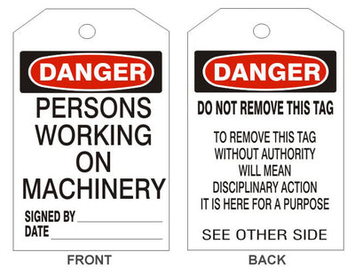 DANGER PERSONS WORKING ON MACHINERY TAGS - BACK 2