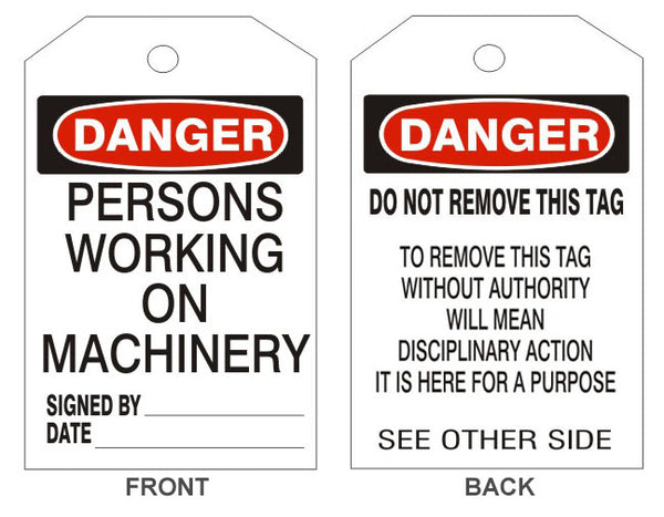 DANGER PERSONS WORKING ON MACHINERY TAGS - BACK 2