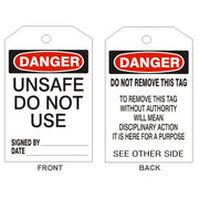 DANGER UNSAFE DO NOT USE TAGS - BACK 2 - DANGER UNSAFE DO NOT USE TAGS - BACK 2, 6.125X3, Rigid Vinyl