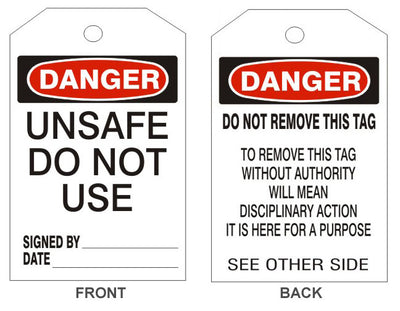 DANGER UNSAFE DO NOT USE TAGS - BACK 2