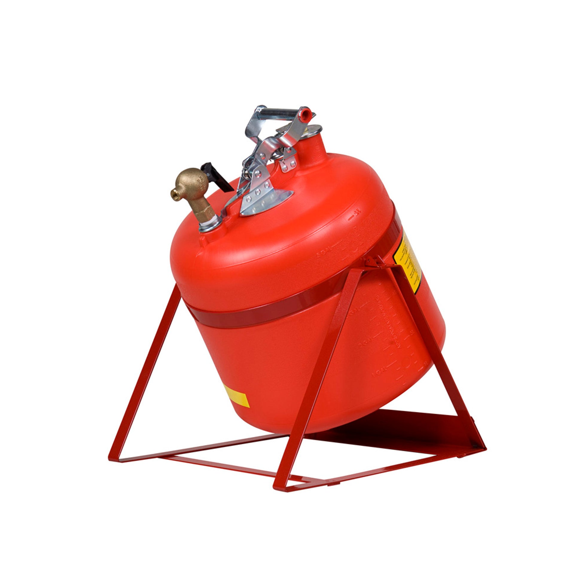 Justrite Safety Can - Tilt-Style W/Stand - S/S Hrdwr - 5 Gal. - Top S/C Brass Faucet - Flame Arrester - Poly - Red - 14535