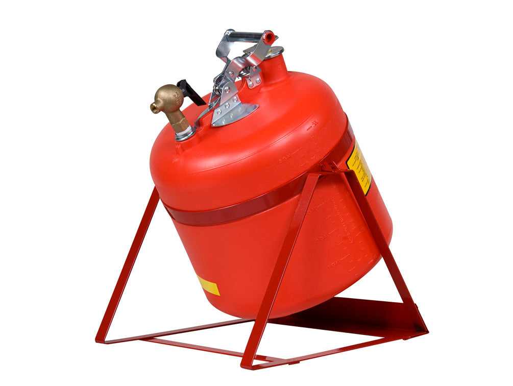 Justrite Safety Can - Tilt-Style W/Stand - S/S Hrdwr - 5 Gal. - Top S/C Brass Faucet - Flame Arrester - Poly - Red - 14535