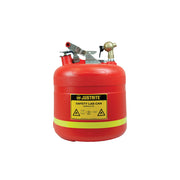 Justrite Dispensing Safety Can - S/S Hardware - 5 Gal. - Top Self-Close Brass Faucet - Flame Arrester - Poly - Red - 14540