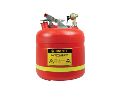 Justrite Dispensing Safety Can - S/S Hardware - 5 Gal. - Top Self-Close Brass Faucet - Flame Arrester - Poly - Red - 14540