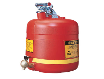 Justrite Safety Shelf Can - S/S Hardware - 5 Gallon - Bottom Self-Close Brass Faucet - Flame Arrester - Poly - Red. - 14545