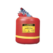 Justrite Type I Safety Can - Round Nonmetallic - S/S Hardware - 5 Gallon - Flame Arrester - Polyethylene - Red - 14561