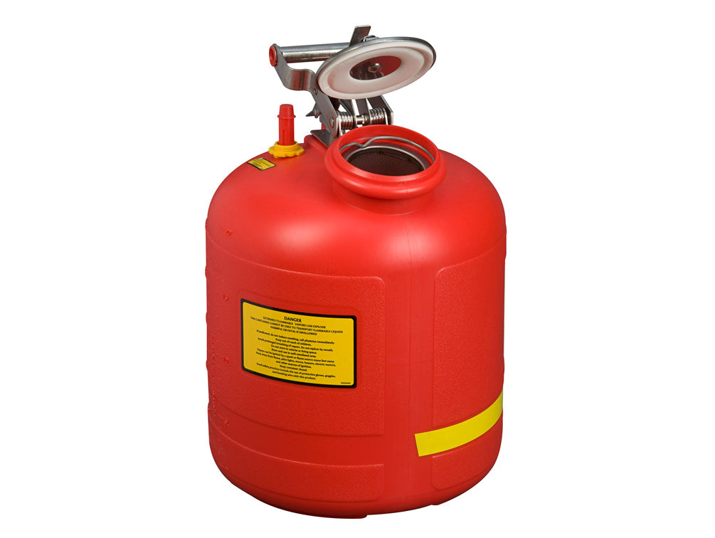 Justrite Safety Can For Liquid Disposal - S/S Hardware - 5 Gal - Built-In Fill Guage - Flame Arrester - Poly - Red - 14565