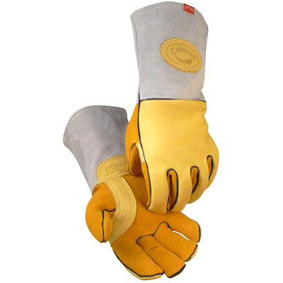 Caiman Elk Skin MIG/Stick Welder's Glove w/an Unlined Palm & FR Wool Lined Back - Gold - 6/PR - 1485