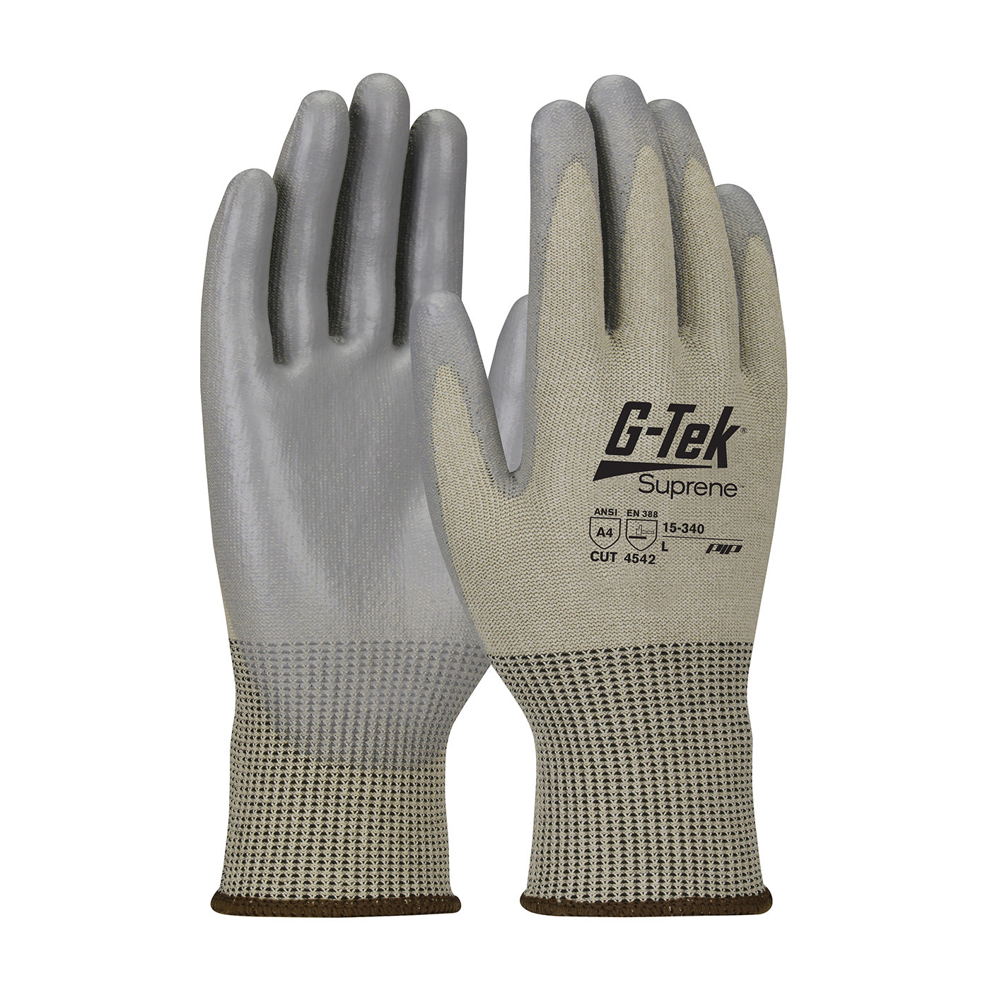 G-Tek Suprene Seamless Knit Blended Glove w/Polyurethane Coated Flat Grip on Palm & Fingers - Tan - 1/DZ - 15-340