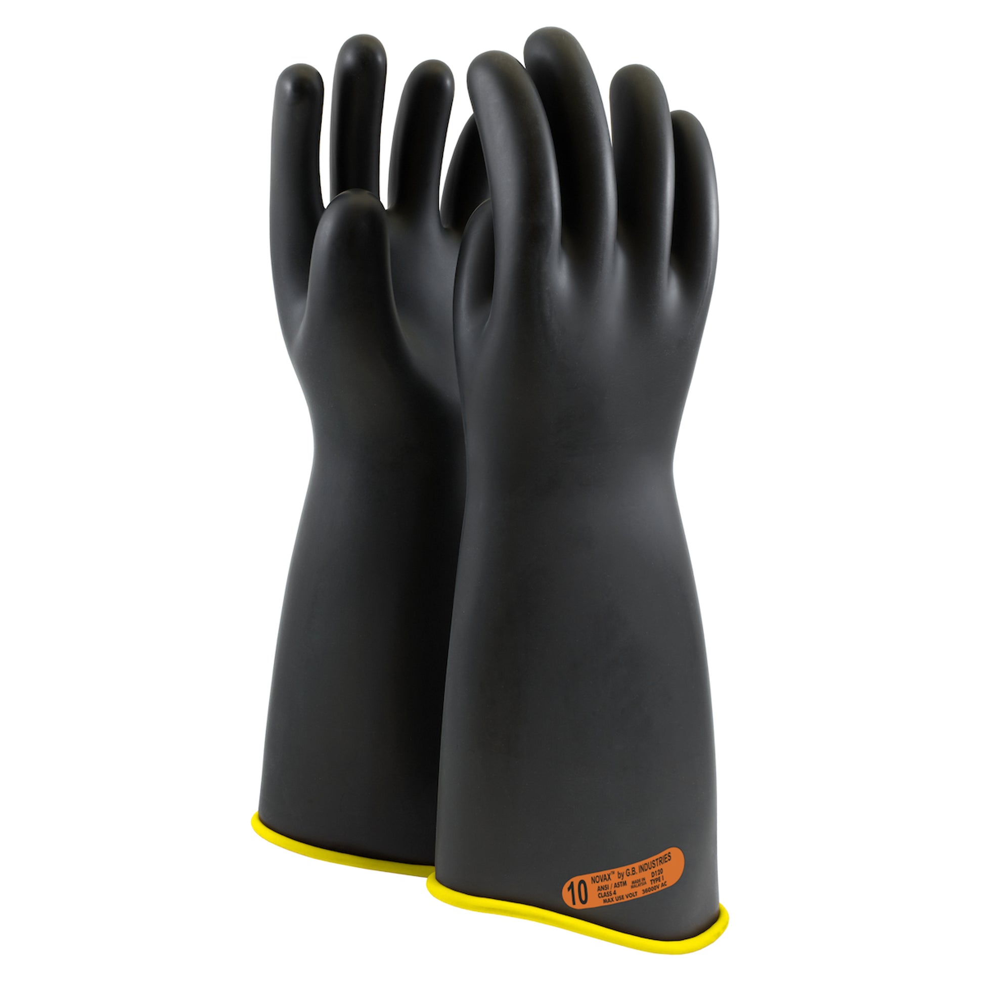 NOVAX Insulating Gloves Class 4 Rubber Glove w/Contour Cuff - 18" - Black - 1/PR - 151-4-18