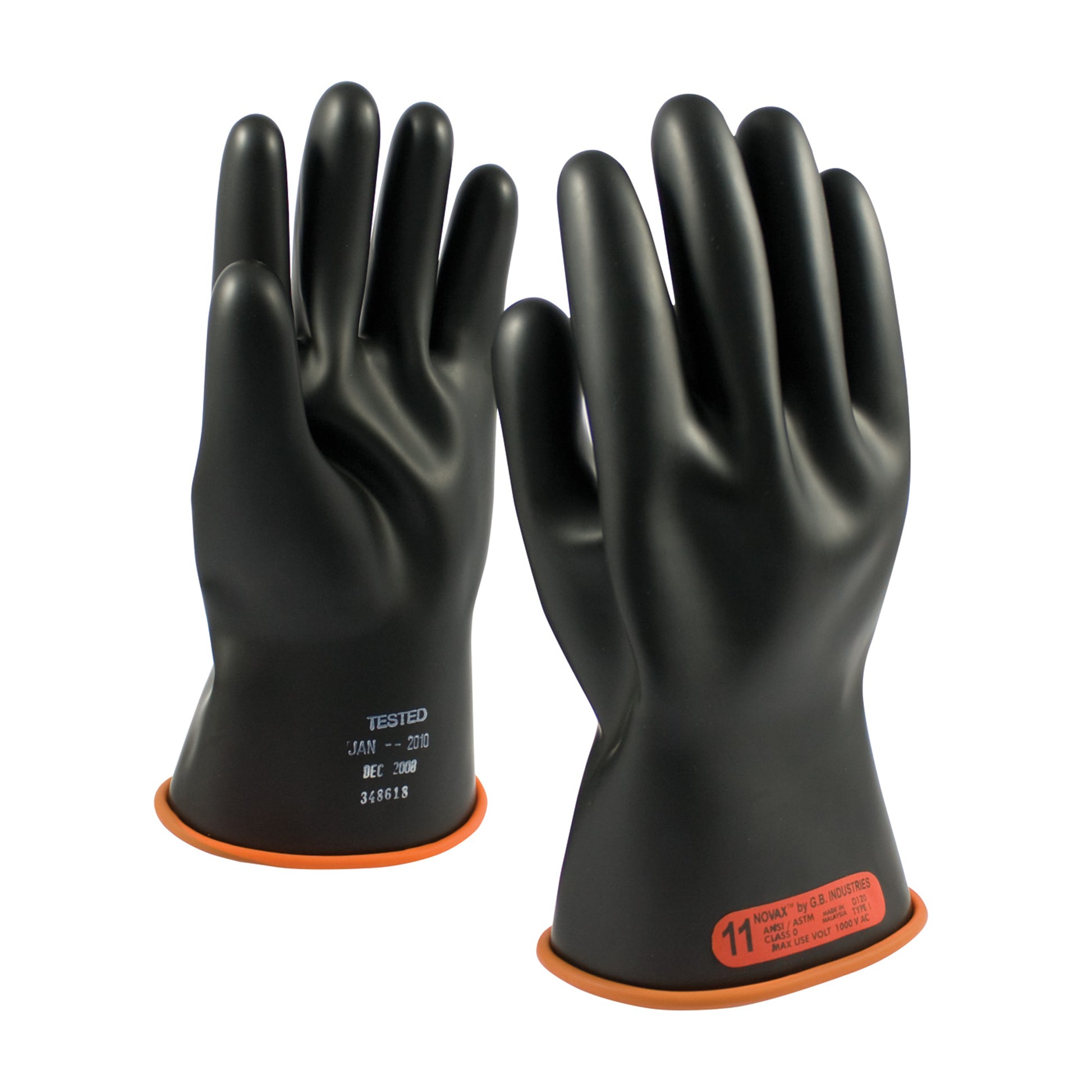 NOVAX Insulating Gloves Class 0 Rubber Glove w/Straight Cuff - 11" - Black - 1/PR - 155-0-11