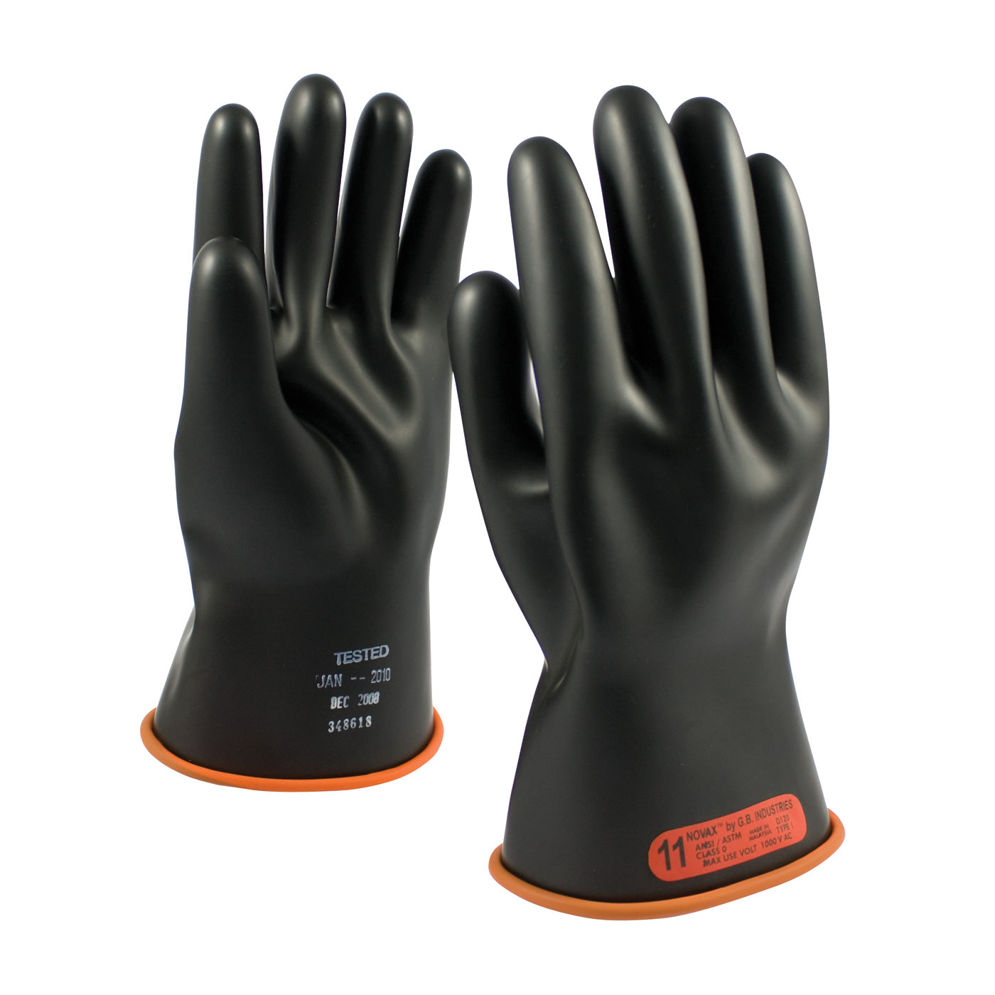 NOVAX Insulating Gloves Class 0 Rubber Glove w/Straight Cuff - 11" - Black - 1/PR - 155-0-11