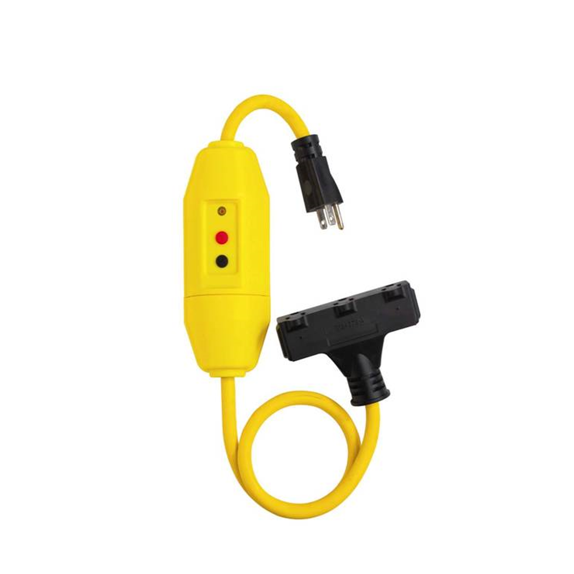 2 ft. Yellow Inline GFCI Cord Set with Triple Tap Connector