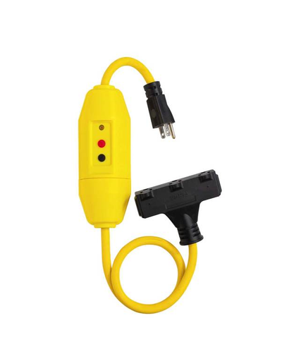 2 ft. Yellow Inline GFCI Cord Set with Triple Tap Connector