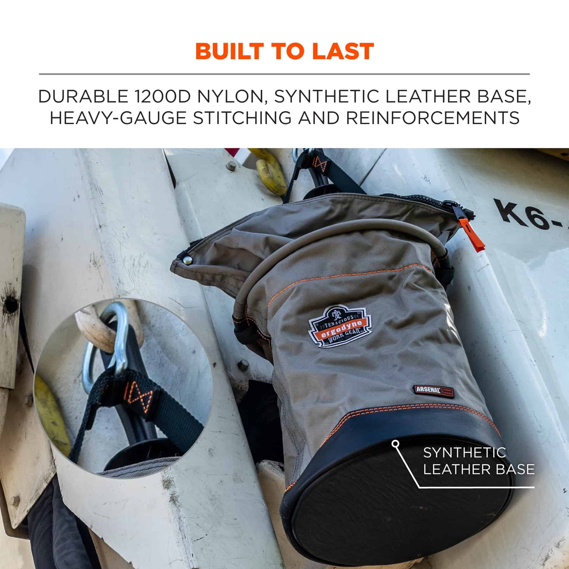 Ergodyne Arsenal 5973 Large Nylon Hoist Bucket Tool Bag - D-Rings, Zipper Top