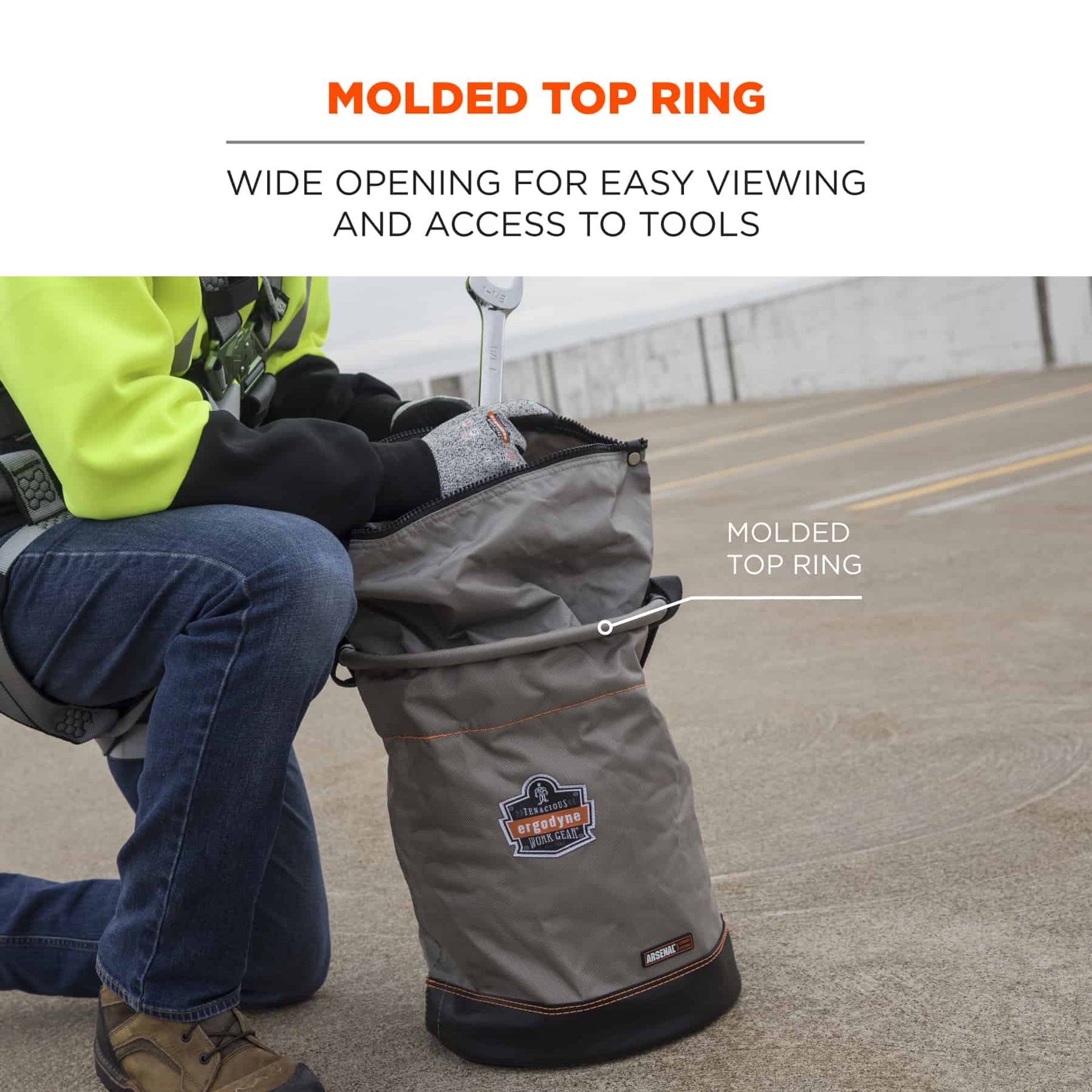 Ergodyne Arsenal 5973 Large Nylon Hoist Bucket Tool Bag - D-Rings, Zipper Top