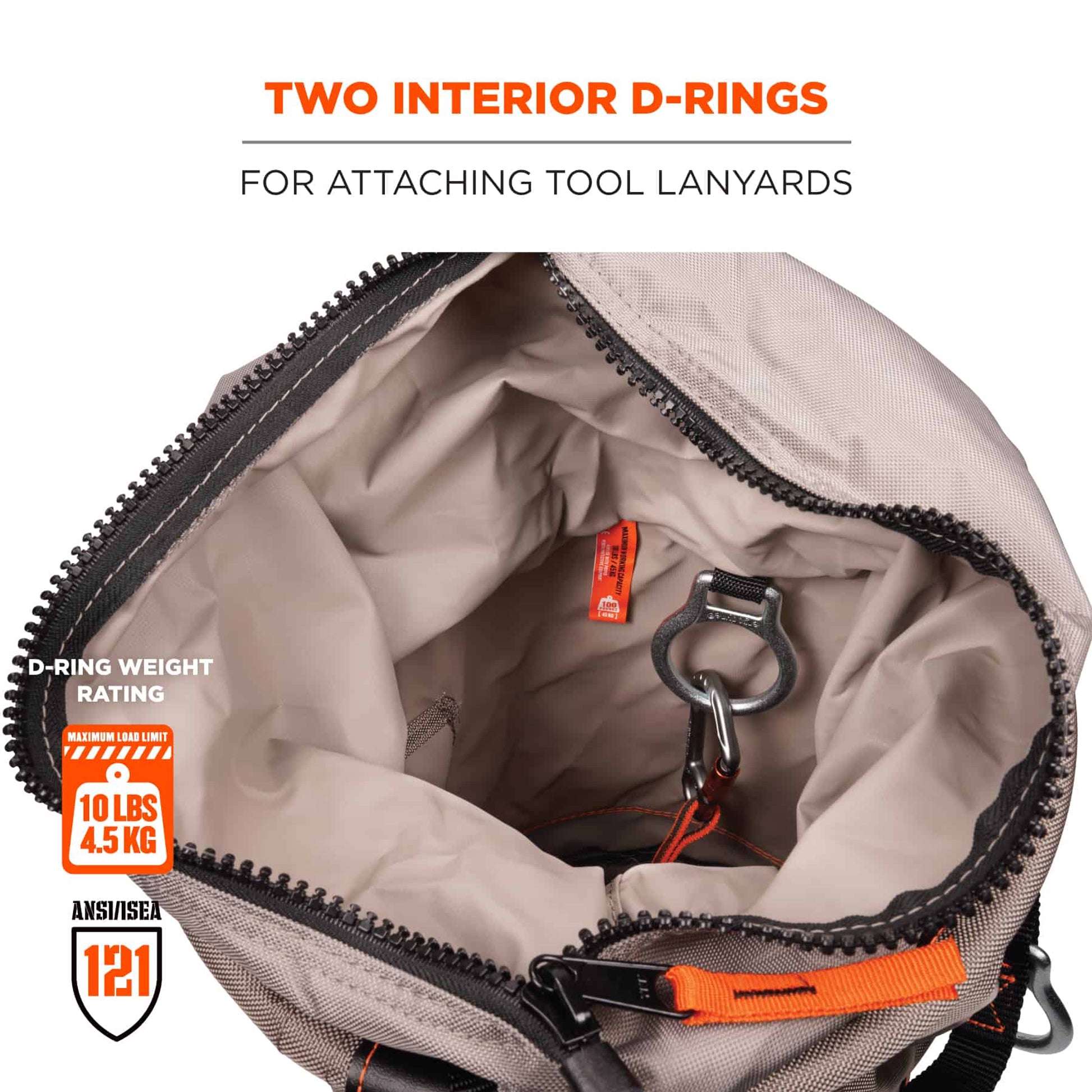 Ergodyne Arsenal 5973 Large Nylon Hoist Bucket Tool Bag - D-Rings, Zipper Top