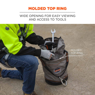 Ergodyne Arsenal 5976 XL Nylon Hoist Bucket Tool Bag - Swiveling Carabiner, Zipper Top