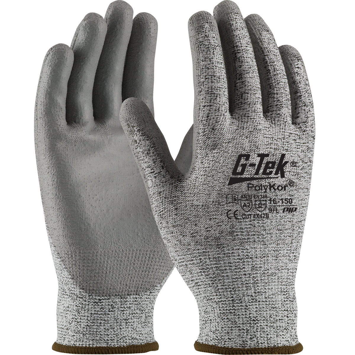 G-Tek PolyKor Seamless Knit Blended Glove w/Polyurethane Coated Flat Grip on Palm & Fingers - Salt Pepper - 1/DZ - 16-150