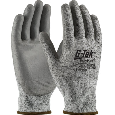 G-Tek PolyKor Seamless Knit Blended Glove w/Polyurethane Coated Flat Grip on Palm & Fingers - Salt Pepper - 1/DZ - 16-150