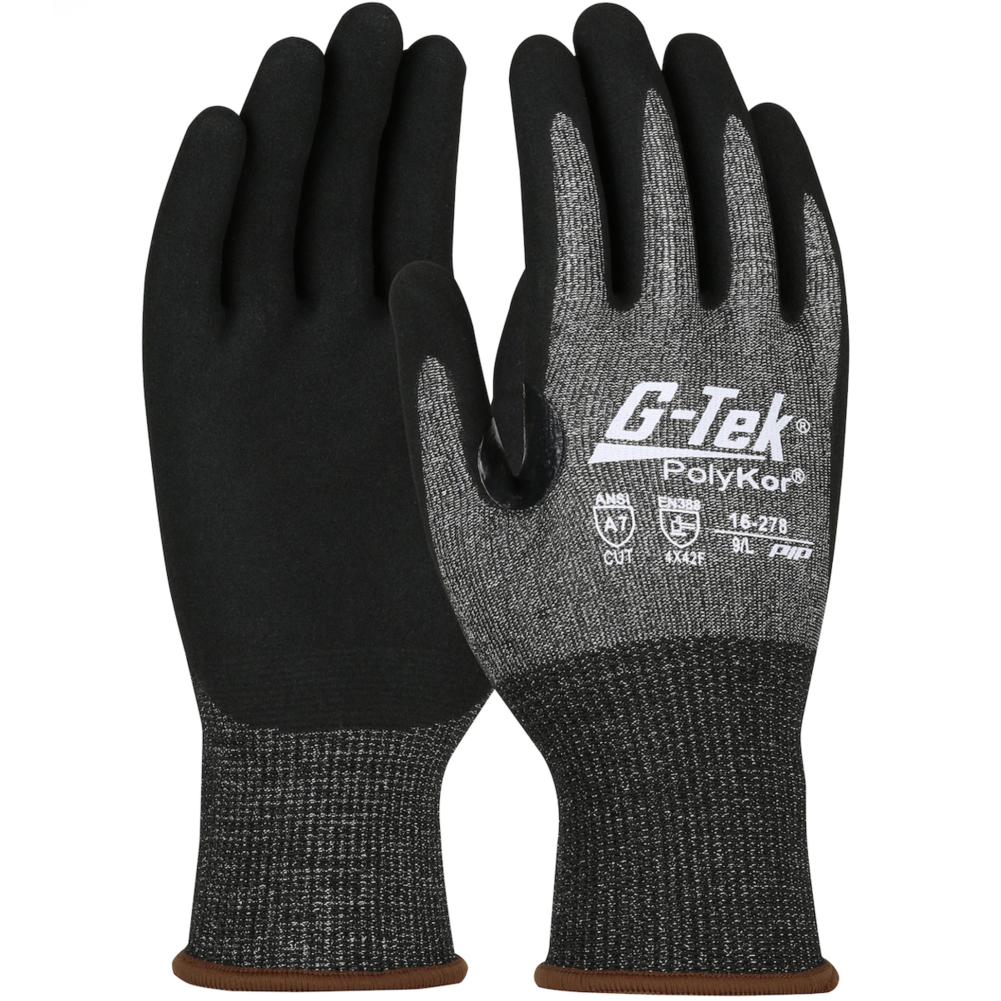 G-Tek PolyKor X7 Seamless Knit Blended Glove w/Nitrile Coated MicroSurface Grip on Palm & Fingers - Touchscreen Compatible - Black - 1/DZ - 16-278