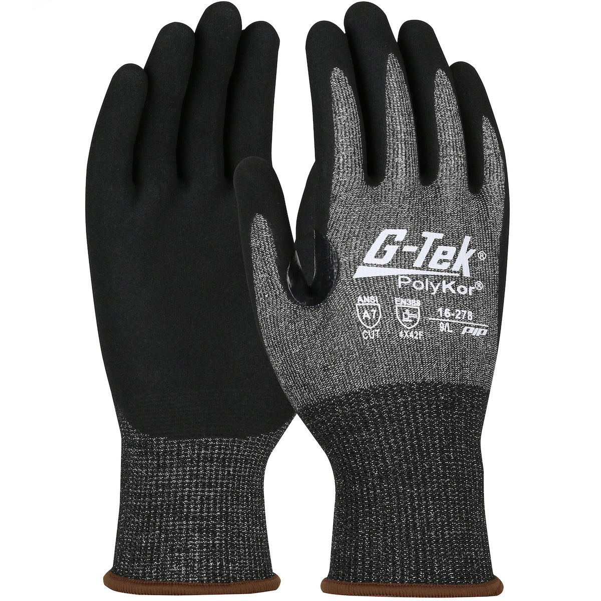 G-Tek PolyKor X7 Seamless Knit Blended Glove w/Nitrile Coated MicroSurface Grip on Palm & Fingers - Touchscreen Compatible - Black - 1/DZ - 16-278