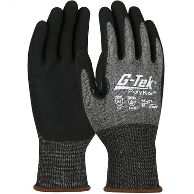 G-Tek PolyKor X7 Seamless Knit Blended Glove w/Nitrile Coated MicroSurface Grip on Palm & Fingers - Touchscreen Compatible - Black - 1/DZ - 16-278