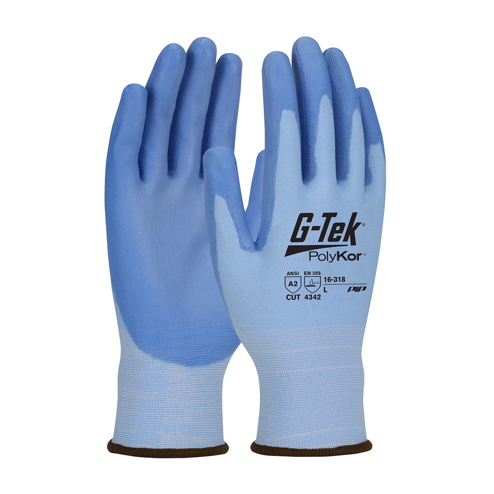 G-Tek PolyKor Seamless Knit Blended Glove w/Polyurethane Coated Grip on Palm & Fingers - Vend-Ready - Blue - 6/PR - 16-318V