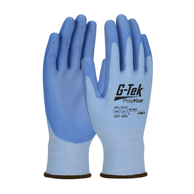 G-Tek PolyKor Seamless Knit Blended Glove w/Polyurethane Coated Flat Grip on Palm & Fingers - Blue - 1/DZ - 16-322