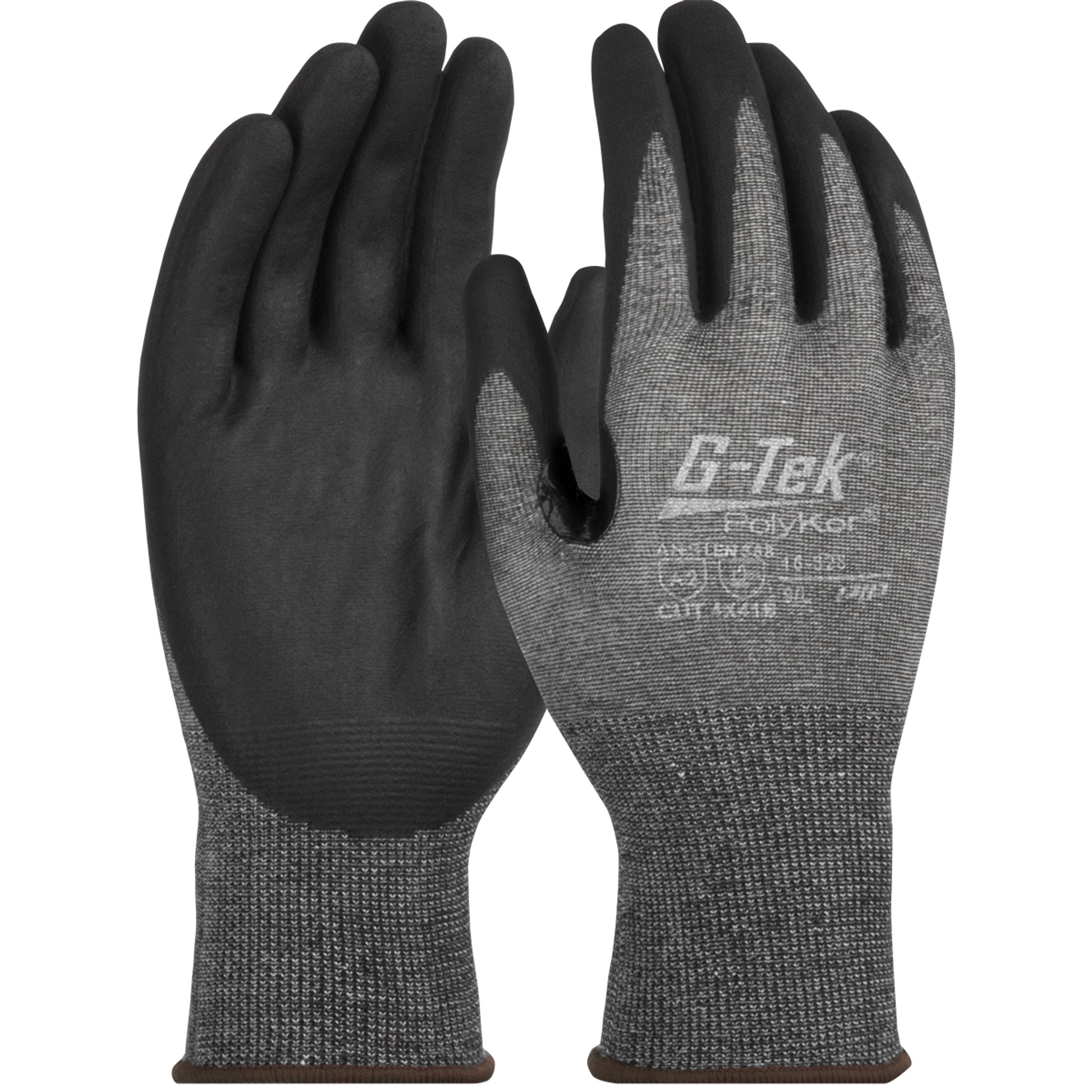 G-Tek PolyKor Seamless Knit Blended Glove w/Nitrile Coated Foam Grip on Palm & Fingers - Touchscreen Compatible - Gray - 1/DZ - 16-328