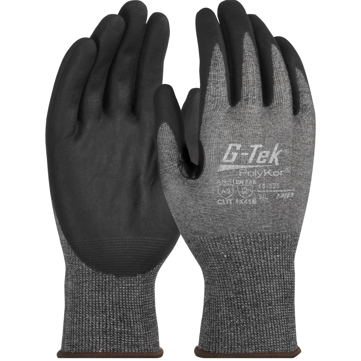G-Tek PolyKor Seamless Knit Blended Glove w/Nitrile Coated Foam Grip on Palm & Fingers - Touchscreen Compatible - Gray - 1/DZ - 16-328